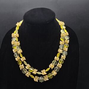 West Germany Yellow Flower Beaded Necklace Two Strand Layered Vintage